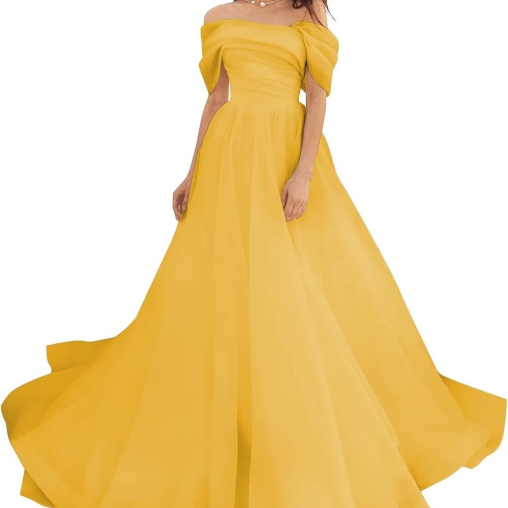 Elegant Yellow Off-Shoulder Gown